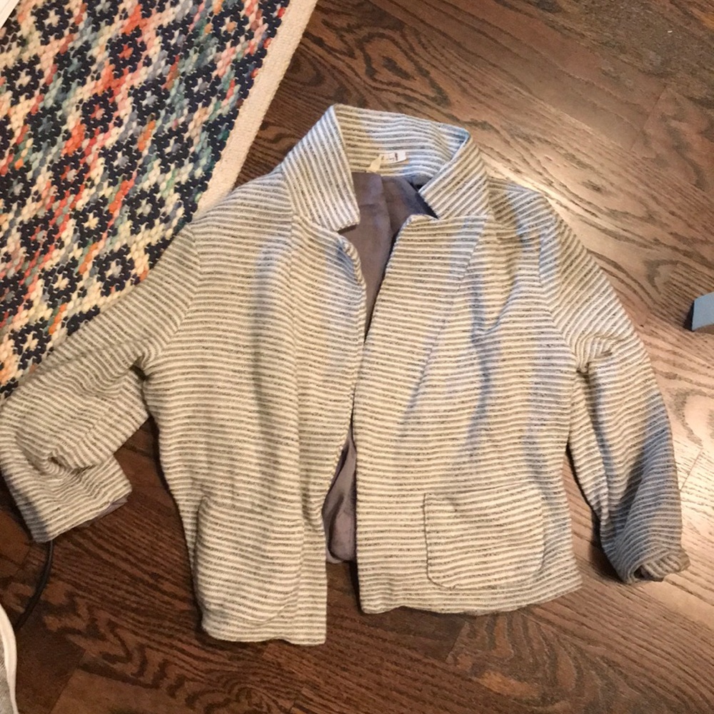 Grey and white striped blazer